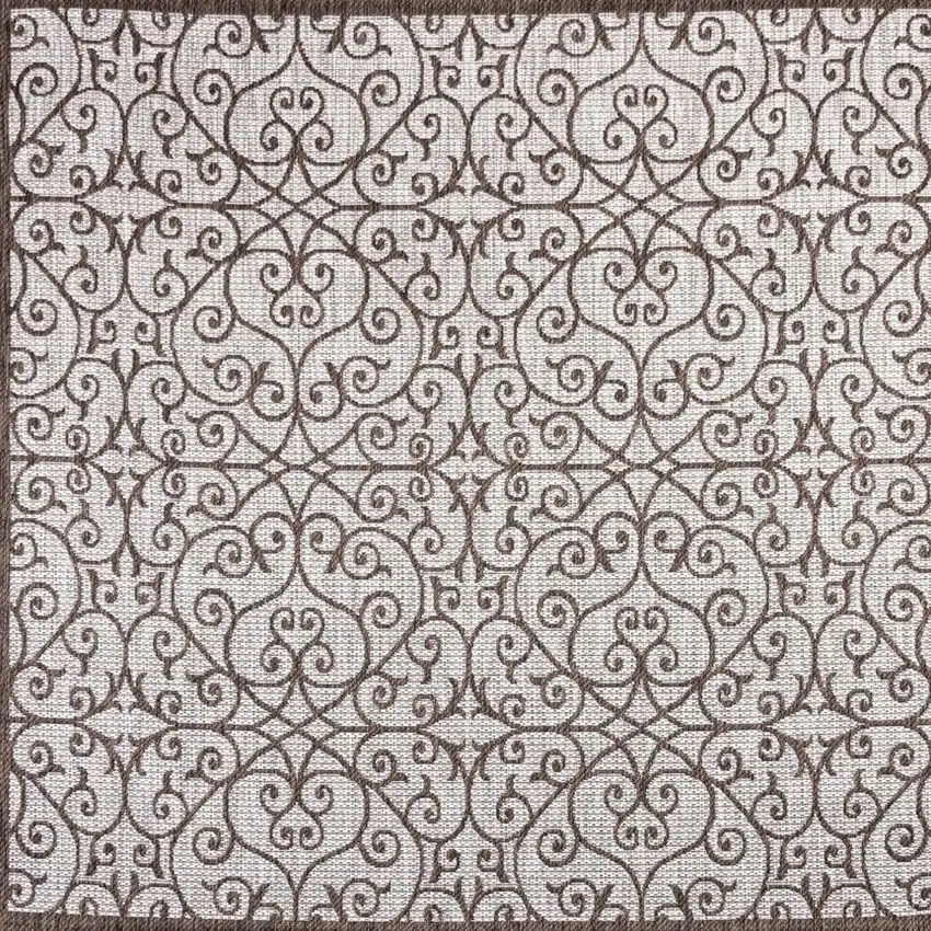 8' Taupe And Espresso Square Geometric Indoor Outdoor Area Rug Photo 3