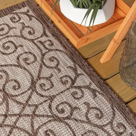 8' Taupe And Espresso Square Geometric Indoor Outdoor Area Rug Photo 7