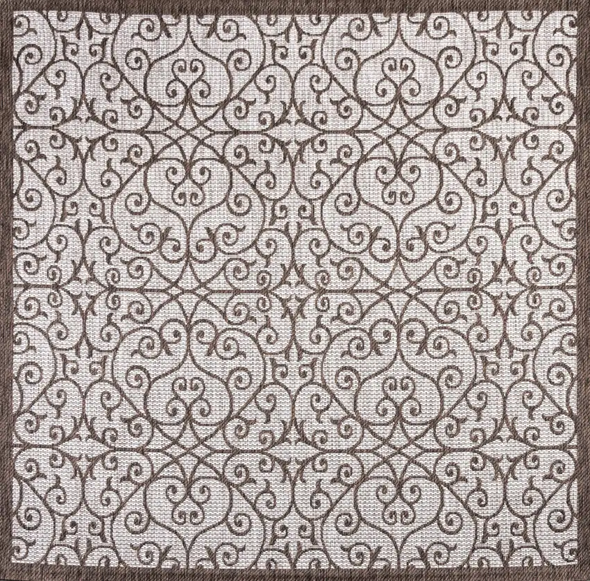 8' Taupe And Espresso Square Geometric Indoor Outdoor Area Rug Photo 1