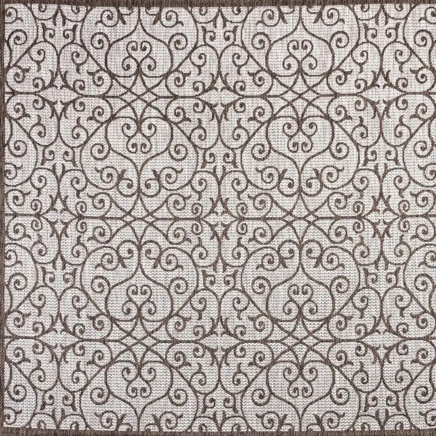 8' Taupe And Espresso Square Geometric Indoor Outdoor Area Rug Photo 4