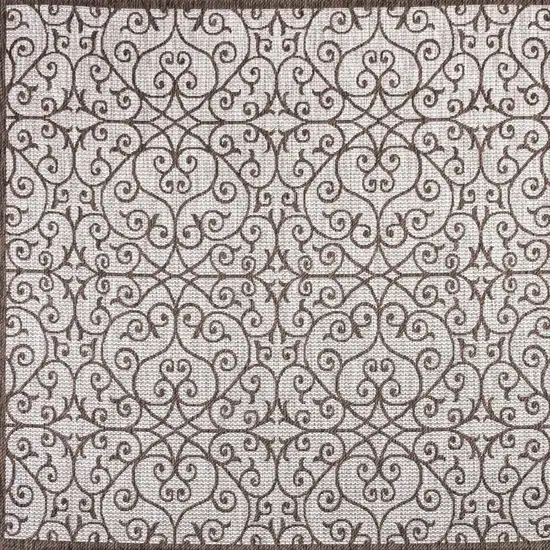 9' Taupe And Espresso Square Geometric Indoor Outdoor Area Rug Photo 4