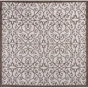 Photo of 9' Taupe And Espresso Square Geometric Indoor Outdoor Area Rug