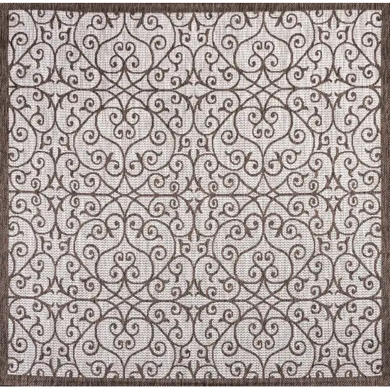 9' Taupe And Espresso Square Geometric Indoor Outdoor Area Rug Photo 1