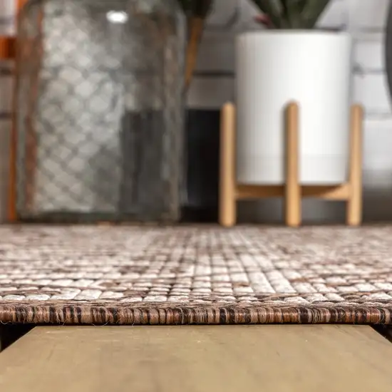 9' Taupe And Espresso Square Geometric Indoor Outdoor Area Rug Photo 6