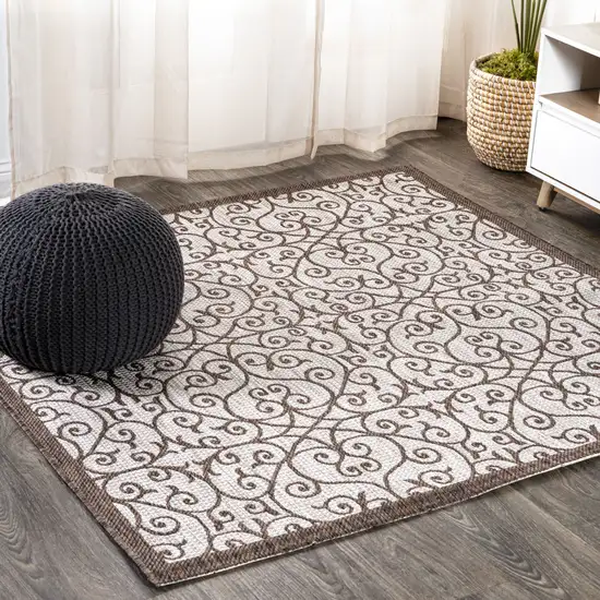 9' Taupe And Espresso Square Geometric Indoor Outdoor Area Rug Photo 4