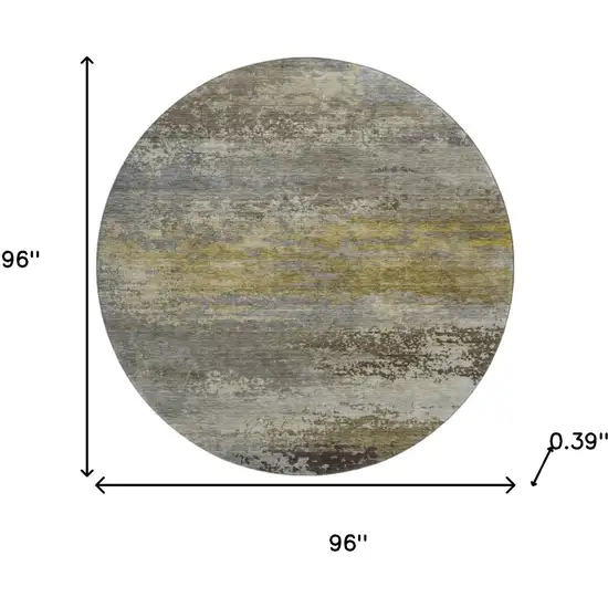 8' Taupe And Gold Abstract Washable Round Rug With UV Protection Photo 8
