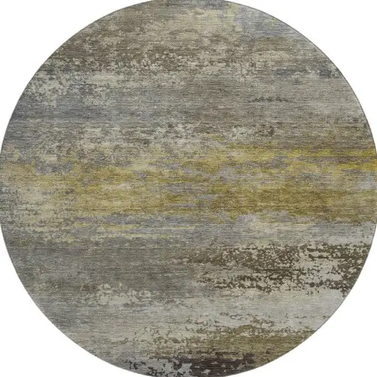 8' Taupe And Gold Abstract Washable Round Rug With UV Protection Photo 4