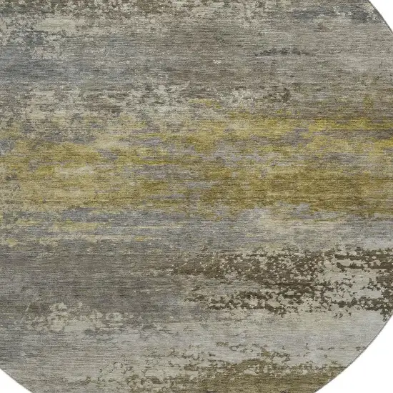 8' Taupe And Gold Abstract Washable Round Rug With UV Protection Photo 3