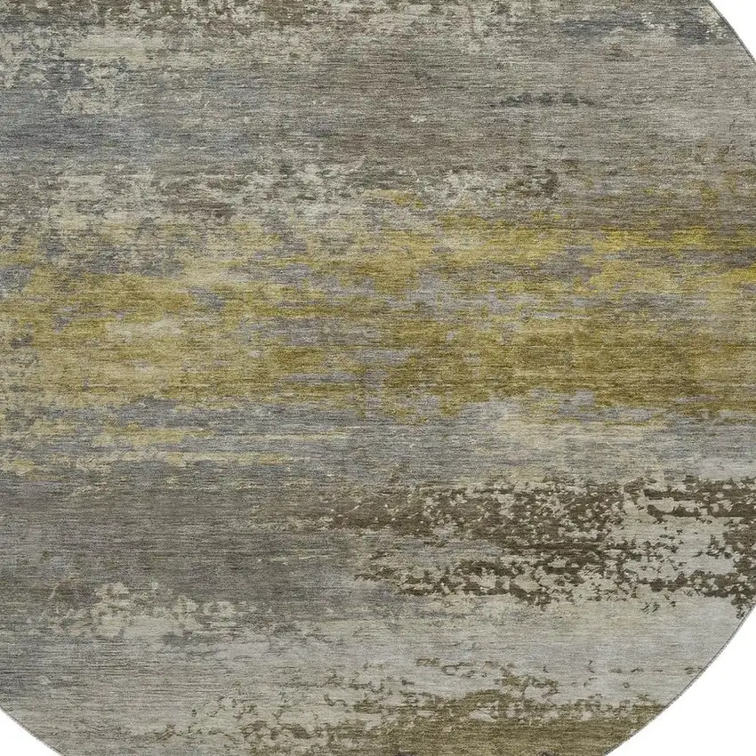 8' Taupe And Gold Abstract Washable Round Rug With UV Protection Photo 3