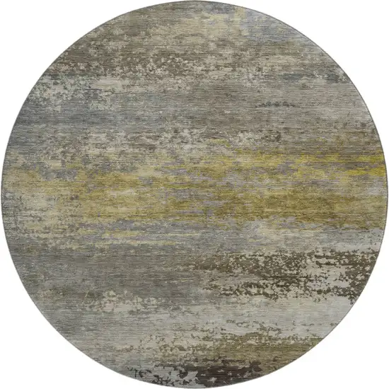 8' Taupe And Gold Abstract Washable Round Rug With UV Protection Photo 1