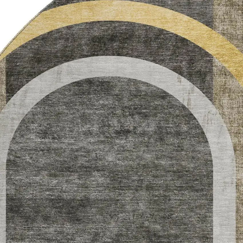 8' Taupe And Gold Geometric Washable Round Rug With UV Protection Photo 3