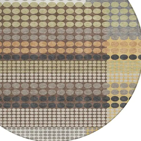 8' Taupe And Gold Round Geometric Washable Indoor Outdoor Area Rug Photo 2