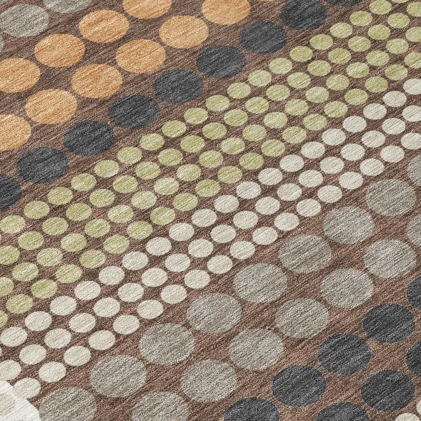 8' Taupe And Gold Round Geometric Washable Indoor Outdoor Area Rug Photo 7