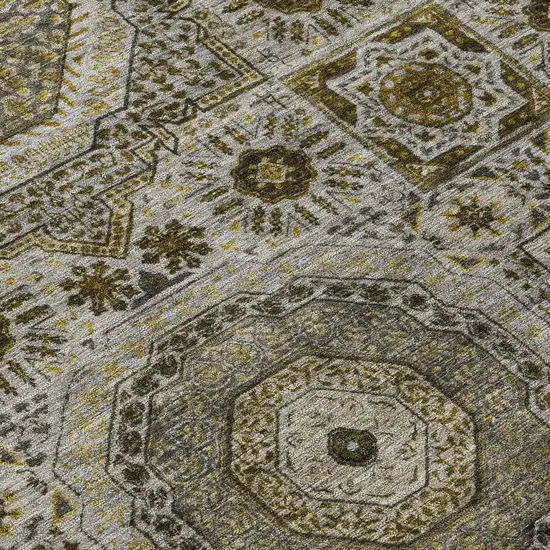 8' Taupe And Gold Round Medallion Washable Indoor Outdoor Area Rug Photo 9