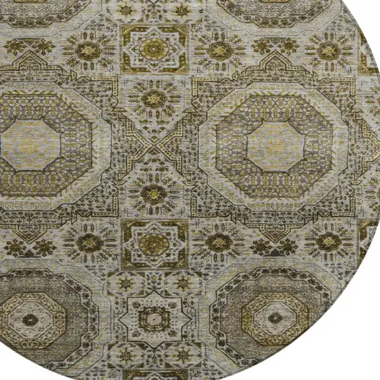 8' Taupe And Gold Round Medallion Washable Indoor Outdoor Area Rug Photo 8