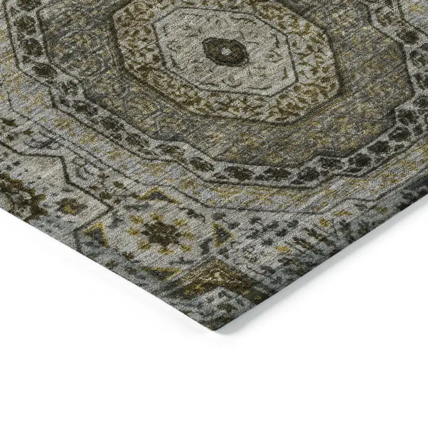 8' Taupe And Gold Round Medallion Washable Indoor Outdoor Area Rug Photo 7