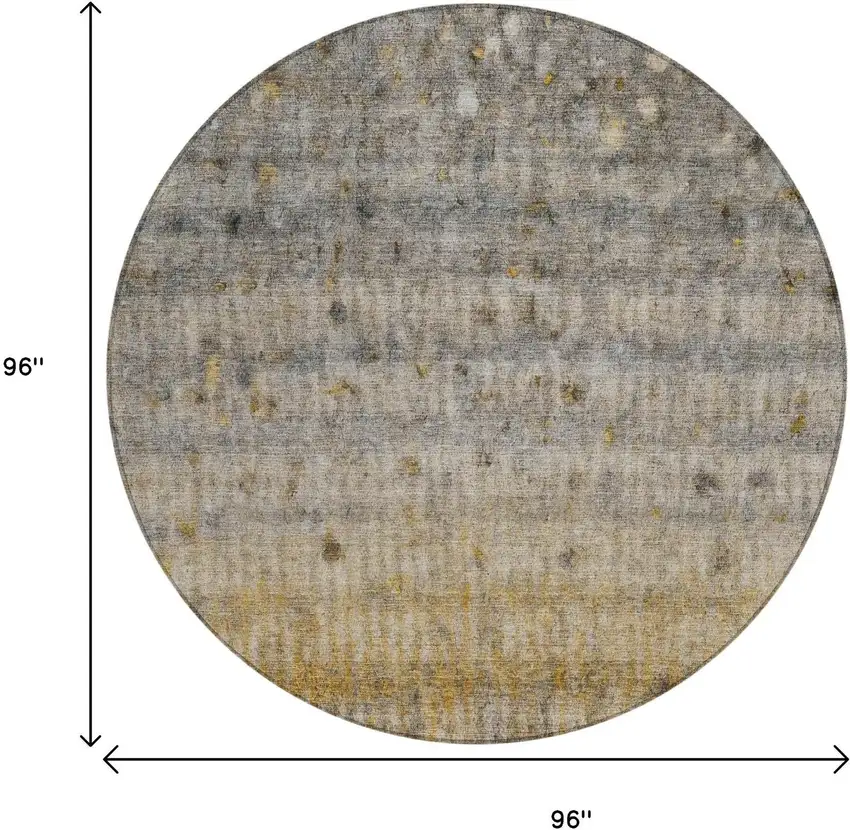 8' Taupe And Gold Round Striped Washable Indoor Outdoor Area Rug Photo 3