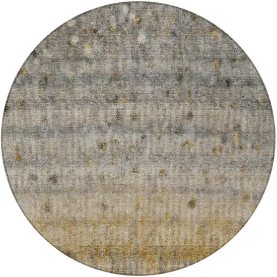 8' Taupe And Gold Round Striped Washable Indoor Outdoor Area Rug Photo 4