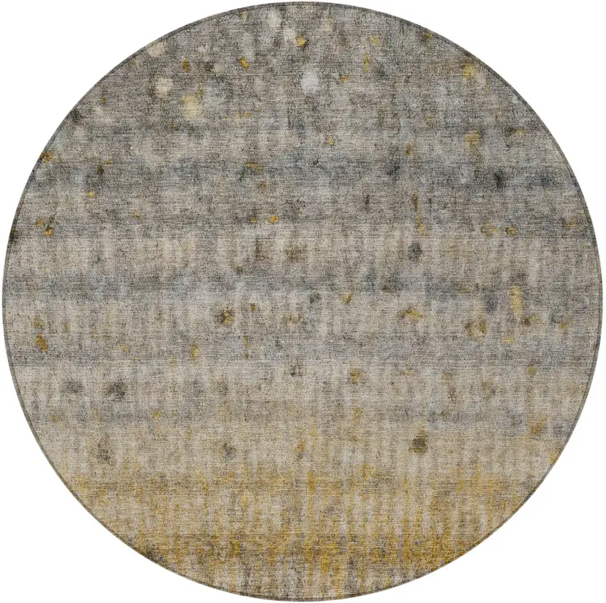 8' Taupe And Gold Round Striped Washable Indoor Outdoor Area Rug Photo 4
