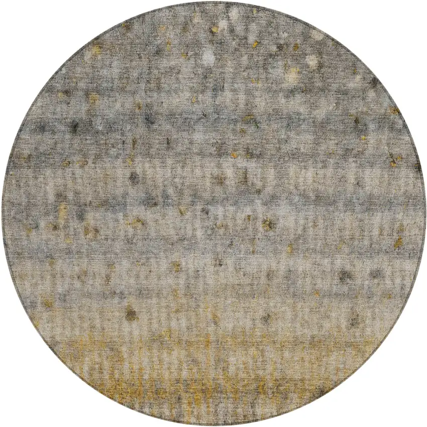 8' Taupe And Gold Round Striped Washable Indoor Outdoor Area Rug Photo 2