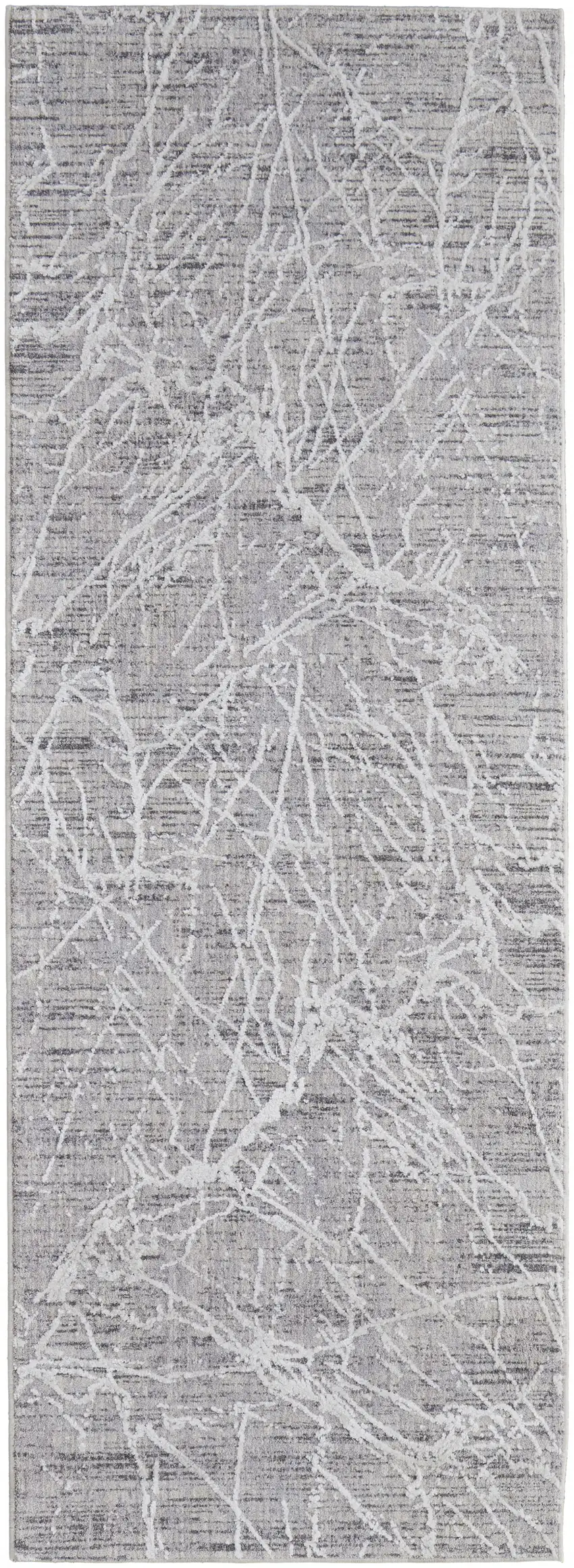 8' Taupe And Gray Abstract Power Loom Distressed Stain Resistant Runner Rug Photo 1