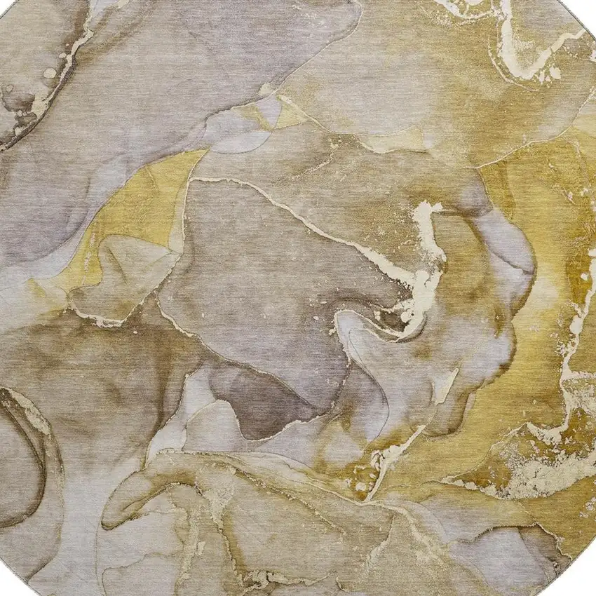 8' Taupe And Gray Abstract Washable Round Rug With UV Protection Photo 3