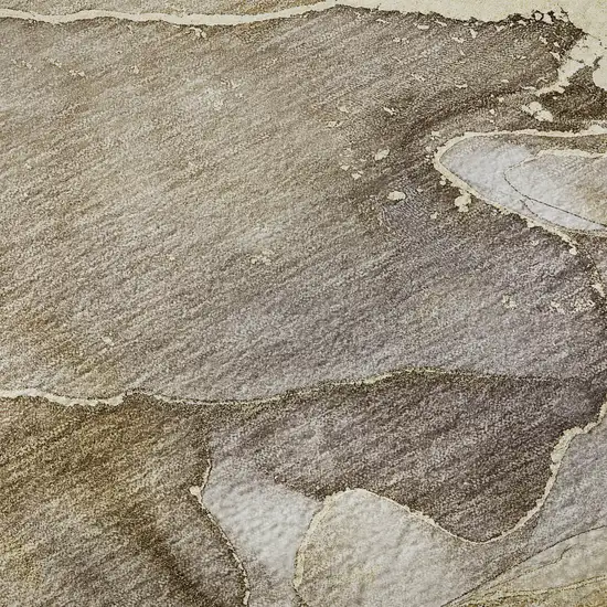 8' Taupe And Gray Abstract Washable Round Rug With UV Protection Photo 9