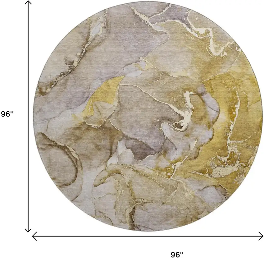 8' Taupe And Gray Abstract Washable Round Rug With UV Protection Photo 3