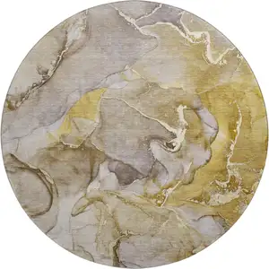 Photo of 8' Taupe And Gray Abstract Washable Round Rug With UV Protection