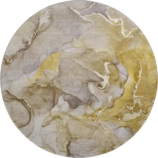 8' Taupe And Gray Abstract Washable Round Rug With UV Protection Photo 1