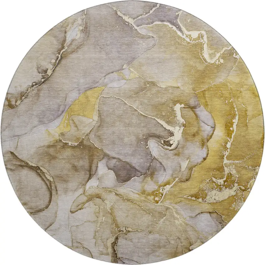 8' Taupe And Gray Abstract Washable Round Rug With UV Protection Photo 1