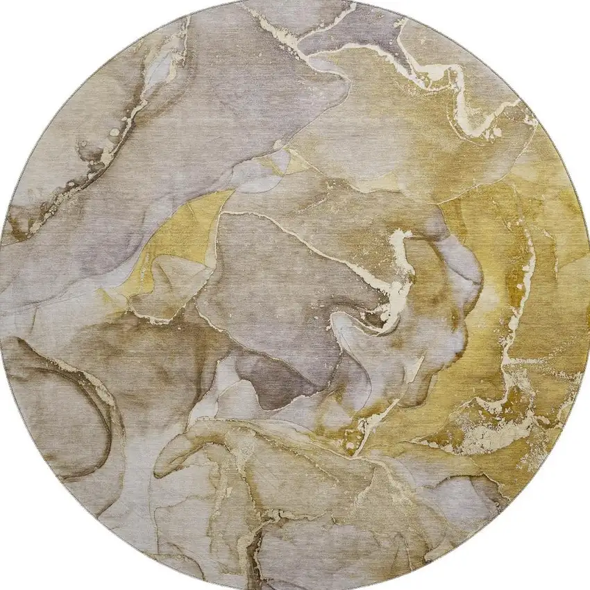 8' Taupe And Gray Abstract Washable Round Rug With UV Protection Photo 4