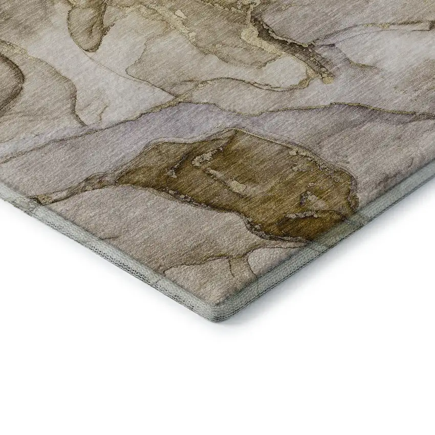 8' Taupe And Gray Abstract Washable Round Rug With UV Protection Photo 7