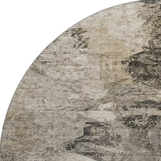 8' Taupe And Gray Abstract Washable Round Rug With UV Protection Photo 4