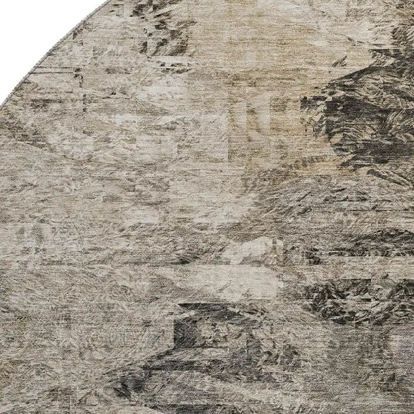 8' Taupe And Gray Abstract Washable Round Rug With UV Protection Photo 3