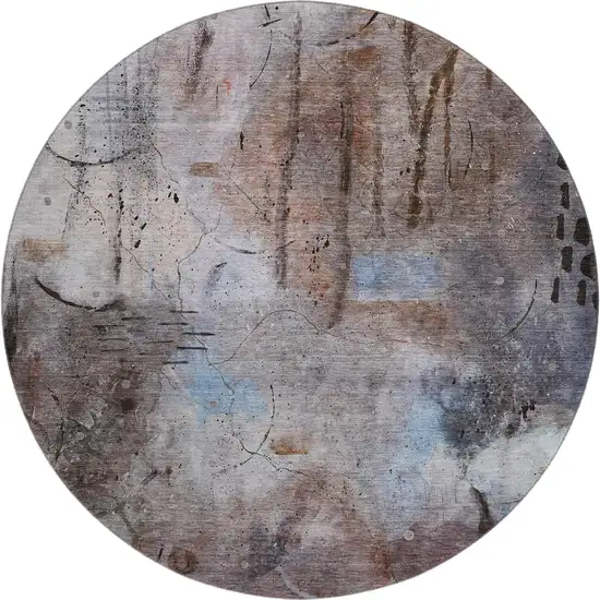 8' Taupe And Gray Abstract Washable Round Rug With UV Protection Photo 1