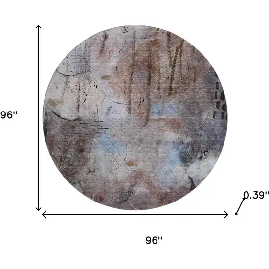 8' Taupe And Gray Abstract Washable Round Rug With UV Protection Photo 8