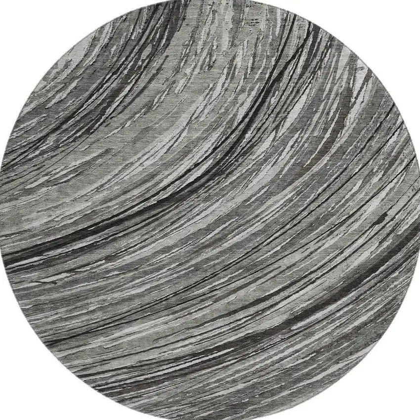 8' Taupe And Gray Abstract Washable Round Rug With UV Protection Photo 4