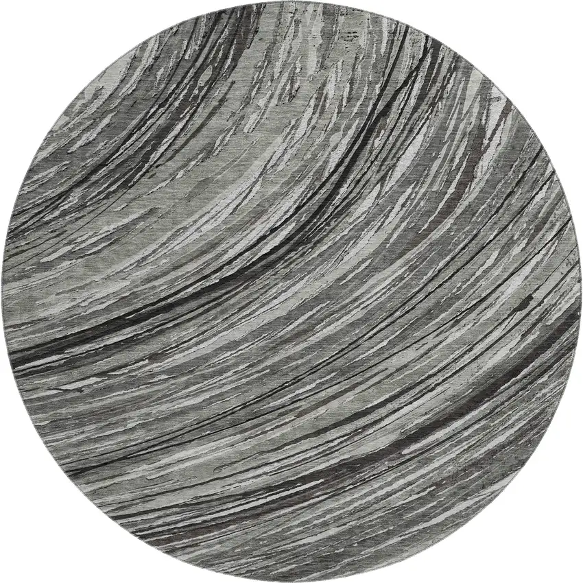 8' Taupe And Gray Abstract Washable Round Rug With UV Protection Photo 1