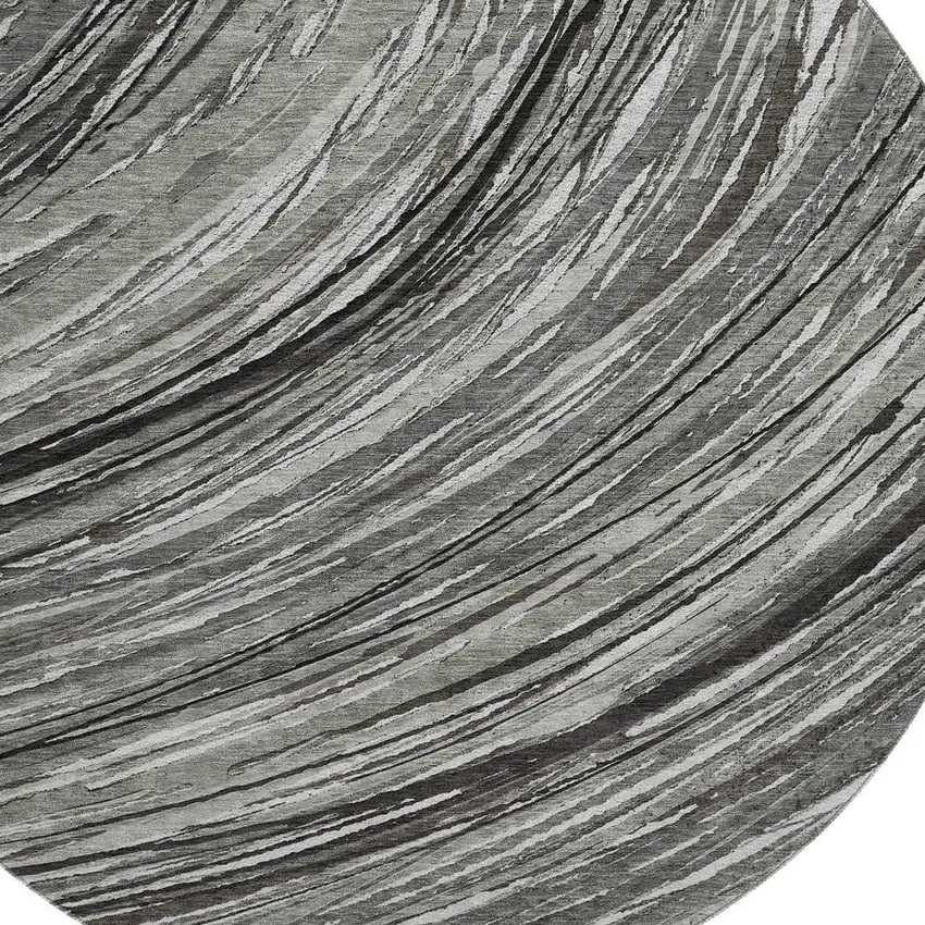 8' Taupe And Gray Abstract Washable Round Rug With UV Protection Photo 3