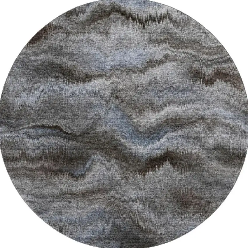8' Taupe And Gray Abstract Washable Round Rug With UV Protection Photo 4