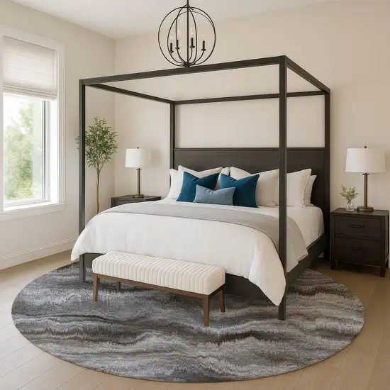 8' Taupe And Gray Abstract Washable Round Rug With UV Protection Photo 5