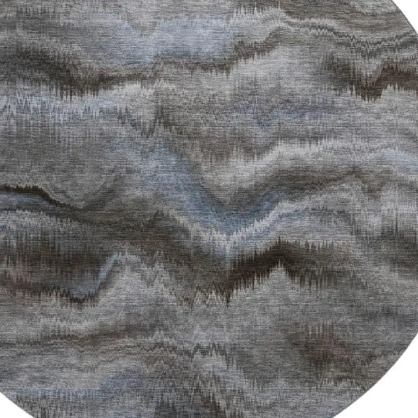8' Taupe And Gray Abstract Washable Round Rug With UV Protection Photo 3