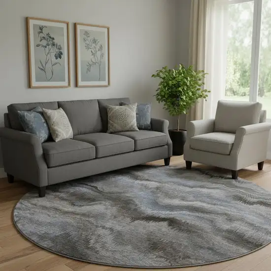 8' Taupe And Gray Abstract Washable Round Rug With UV Protection Photo 2