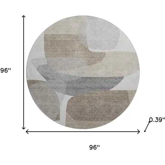 8' Taupe And Gray Abstract Washable Round Rug With UV Protection Photo 8