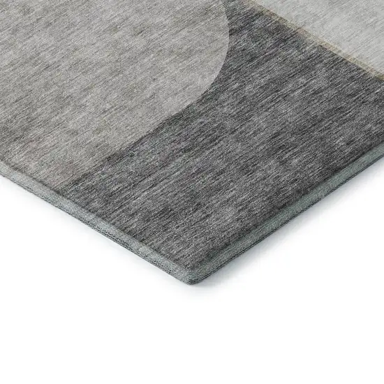 8' Taupe And Gray Geometric Washable Round Rug With UV Protection Photo 6