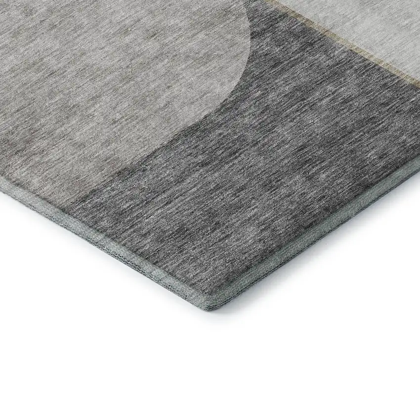 8' Taupe And Gray Geometric Washable Round Rug With UV Protection Photo 6