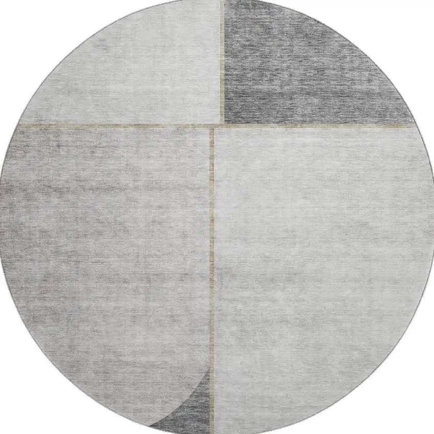 8' Taupe And Gray Geometric Washable Round Rug With UV Protection Photo 2