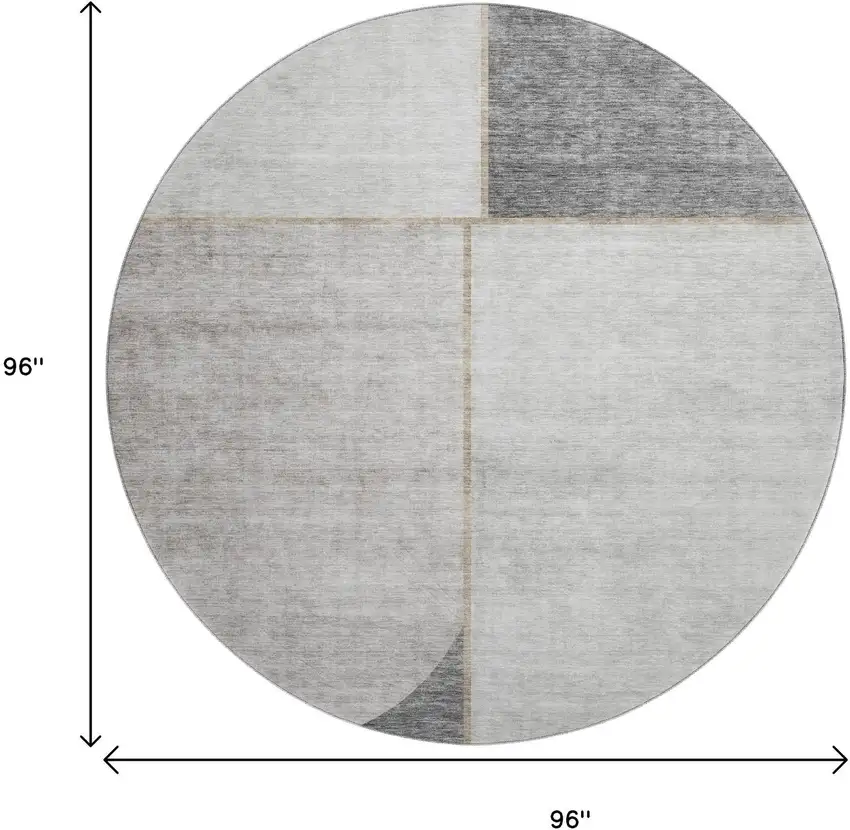 8' Taupe And Gray Geometric Washable Round Rug With UV Protection Photo 9