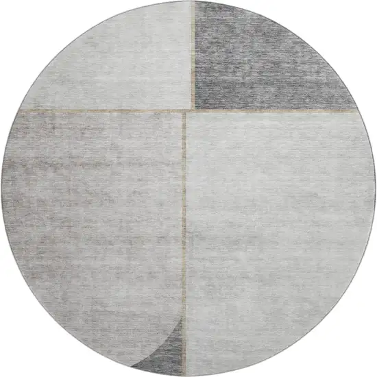 8' Taupe And Gray Geometric Washable Round Rug With UV Protection Photo 1